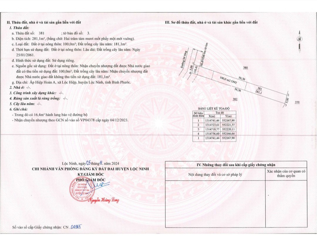 Bán đất  tại xã lộc hiệp, huyện lộc ninh