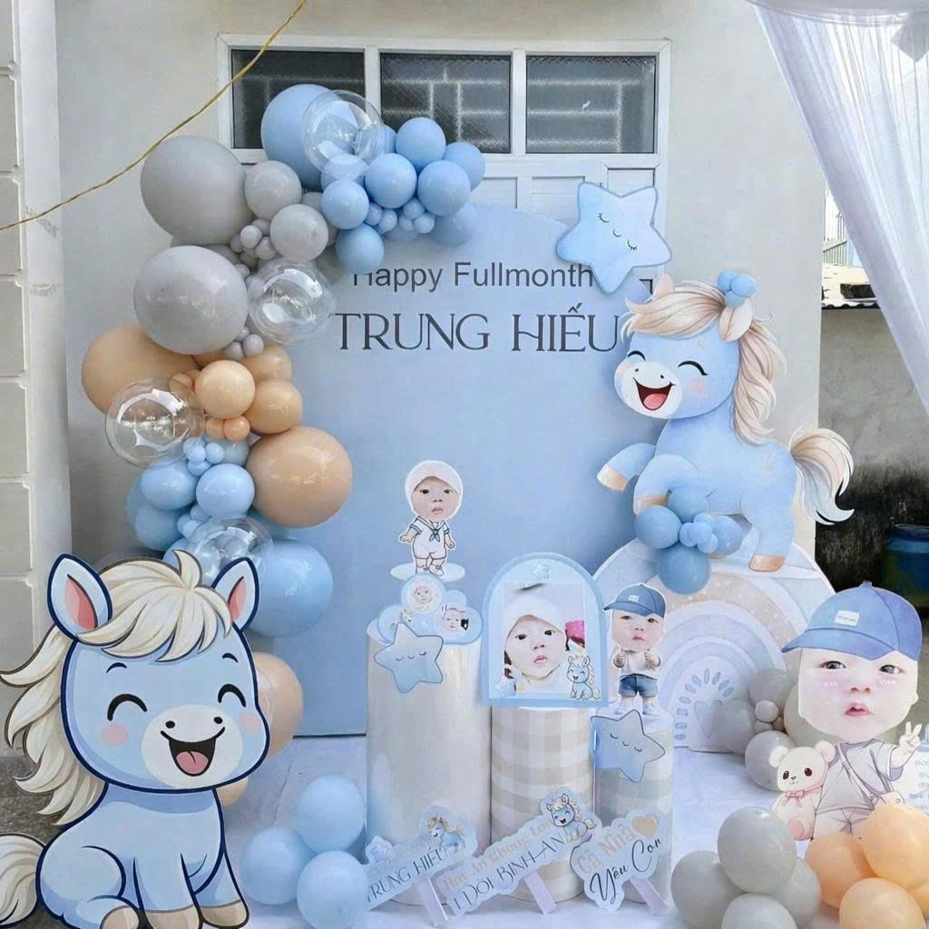 Decor đầy tháng tuổi ngựa tại nhà