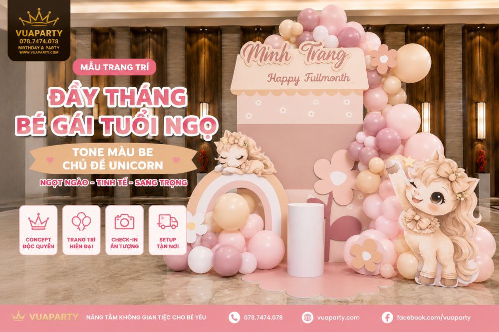 Mẫu trang trí đầy tháng bé gái tuổi ngọ