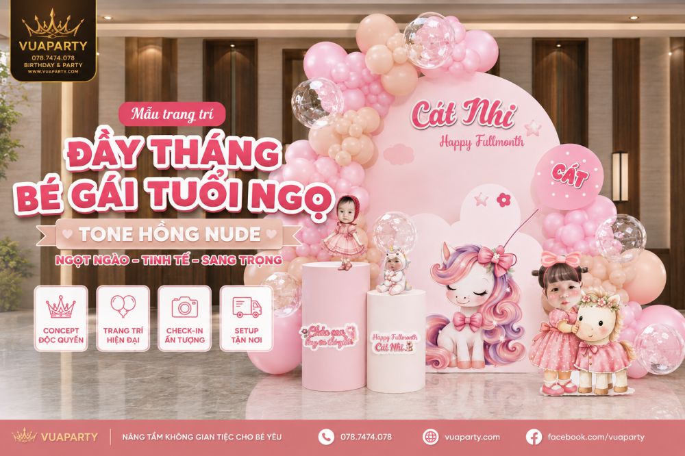 Trang trí đầy tháng bé gái tuổi ngựa