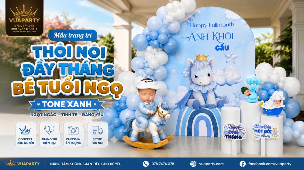 Trang trí thôi nôi đầy tháng bé trai tuổi ngọ
