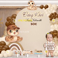 Mẫu trang trí đầy tháng bé tuổi rắn tone nâu đăng khôi – nhẹ nhàng, sang trọng v