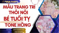 Mẫu trang trí thôi nôi bé gái tuổi tỵ tone hồng..