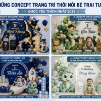 Trang trí thôi nôi bé trai tuổi tỵ tone xanh hot nhất 2026